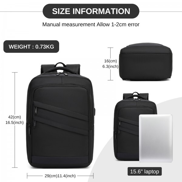 BPS2603 - Premium Laptop Backpack, 15.6 Inch USB Charging Backpack with Padded Laptop Sleeve, Ideal for Work and Commuting - Black