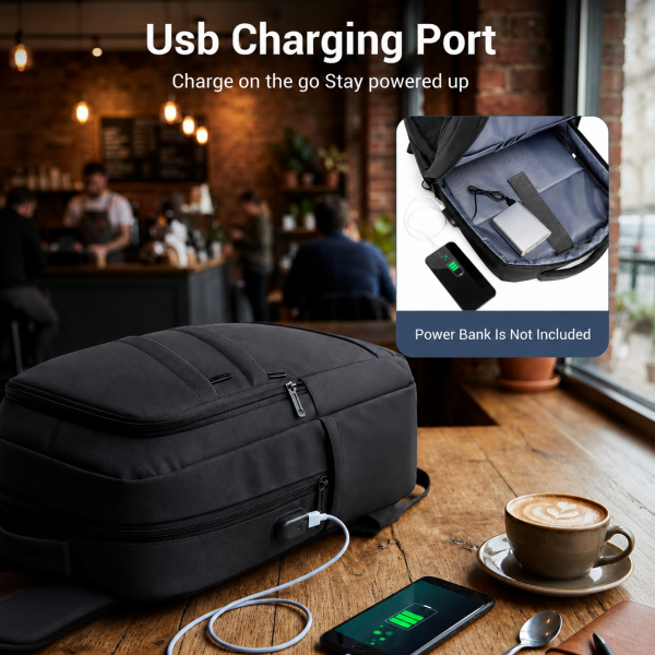 BPS2603 - Premium Laptop Backpack, 15.6 Inch USB Charging Backpack with Padded Laptop Sleeve, Ideal for Work and Commuting - Black