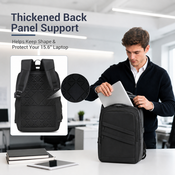 BPS2603 - Premium Laptop Backpack, 15.6 Inch USB Charging Backpack with Padded Laptop Sleeve, Ideal for Work and Commuting - Black