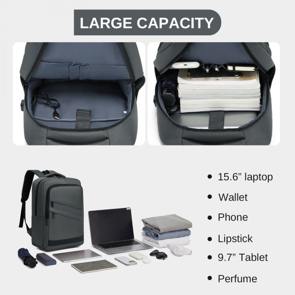 BPS2603 - Premium Laptop Backpack, 15.6 Inch USB Charging Backpack with Padded Laptop Sleeve, Ideal for Work and Commuting - Grey