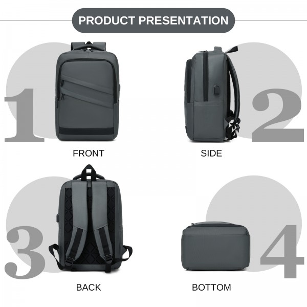 BPS2603 - Premium Laptop Backpack, 15.6 Inch USB Charging Backpack with Padded Laptop Sleeve, Ideal for Work and Commuting - Grey