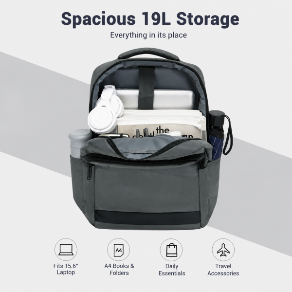 BPS2603 - Premium Laptop Backpack, 15.6 Inch USB Charging Backpack with Padded Laptop Sleeve, Ideal for Work and Commuting - Grey