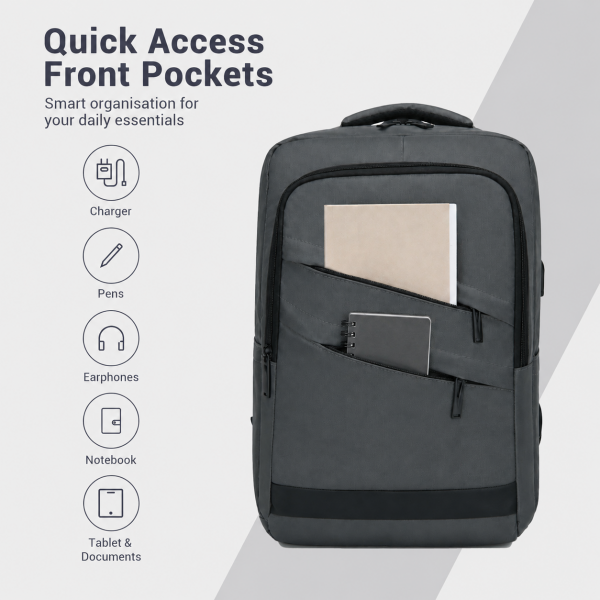 BPS2603 - Premium Laptop Backpack, 15.6 Inch USB Charging Backpack with Padded Laptop Sleeve, Ideal for Work and Commuting - Grey