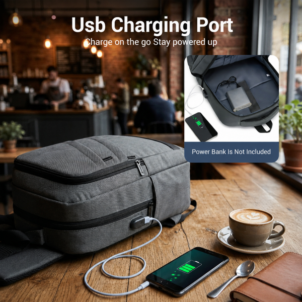 BPS2603 - Premium Laptop Backpack, 15.6 Inch USB Charging Backpack with Padded Laptop Sleeve, Ideal for Work and Commuting - Grey