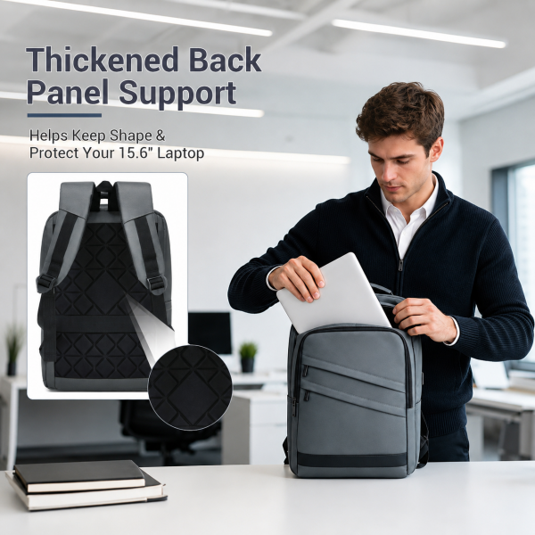 BPS2603 - Premium Laptop Backpack, 15.6 Inch USB Charging Backpack with Padded Laptop Sleeve, Ideal for Work and Commuting - Grey