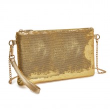 CLS2512 - Glam Sparkle Sequin Evening Clutch-Sleek, Shimmering Wristlet & Crossbody - Gold