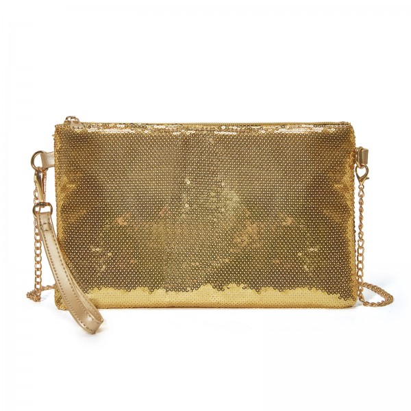 CLS2512 - Glam Sparkle Sequin Evening Clutch-Sleek, Shimmering Wristlet & Crossbody - Gold