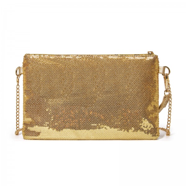 CLS2512 - Glam Sparkle Sequin Evening Clutch-Sleek, Shimmering Wristlet & Crossbody - Gold