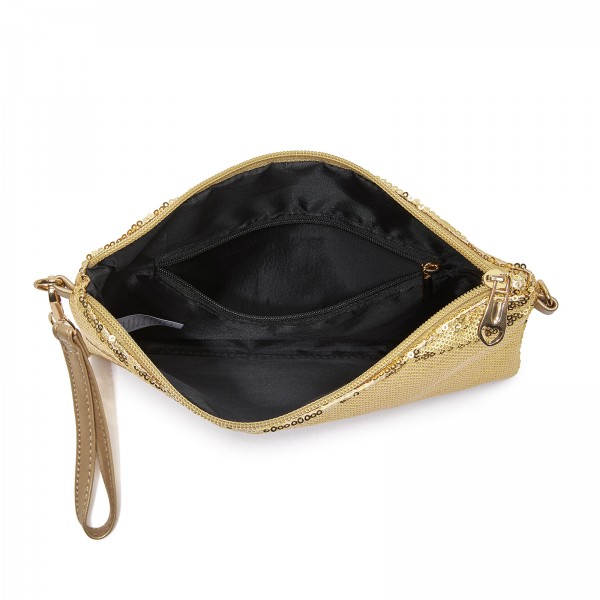 CLS2512 - Glam Sparkle Sequin Evening Clutch-Sleek, Shimmering Wristlet & Crossbody - Gold