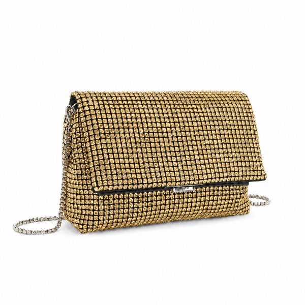 CLS2625 - Rhinestone Clutch Bag, Detachable Metal Chain Evening Bag,  Synthetic Diamond Crossbody Shoulder Handbag for Wedding Party Prom - Gold