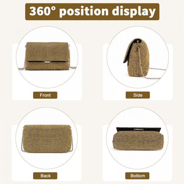 CLS2625 - Rhinestone Clutch Bag, Detachable Metal Chain Evening Bag,  Synthetic Diamond Crossbody Shoulder Handbag for Wedding Party Prom - Gold