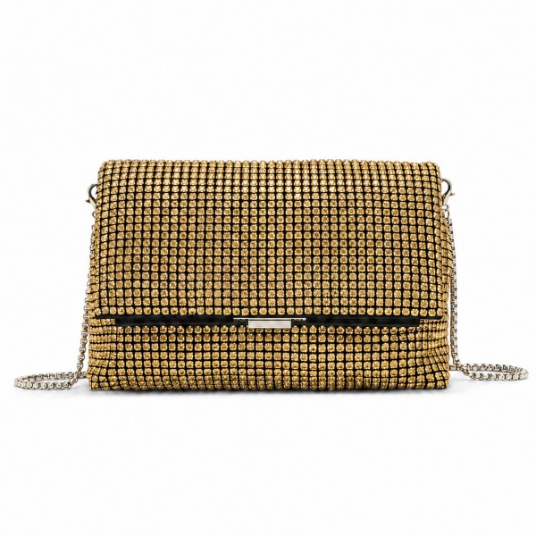 CLS2625 - Rhinestone Clutch Bag, Detachable Metal Chain Evening Bag,  Synthetic Diamond Crossbody Shoulder Handbag for Wedding Party Prom - Gold