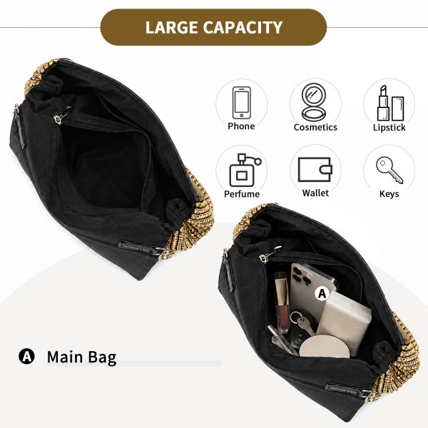 CLS2625 - Rhinestone Clutch Bag, Detachable Metal Chain Evening Bag,  Synthetic Diamond Crossbody Shoulder Handbag for Wedding Party Prom - Gold