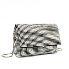 CLS2625 - Rhinestone Clutch Bag, Detachable Metal Chain Evening Bag,  Synthetic Diamond Crossbody Shoulder Handbag for Wedding Party Prom - Silver