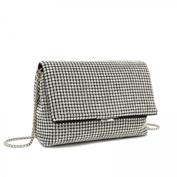CLS2625 - Rhinestone Clutch Bag, Detachable Metal Chain Evening Bag,  Synthetic Diamond Crossbody Shoulder Handbag for Wedding Party Prom - Silver