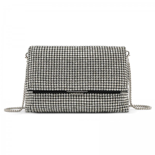 CLS2625 - Rhinestone Clutch Bag, Detachable Metal Chain Evening Bag,  Synthetic Diamond Crossbody Shoulder Handbag for Wedding Party Prom - Silver