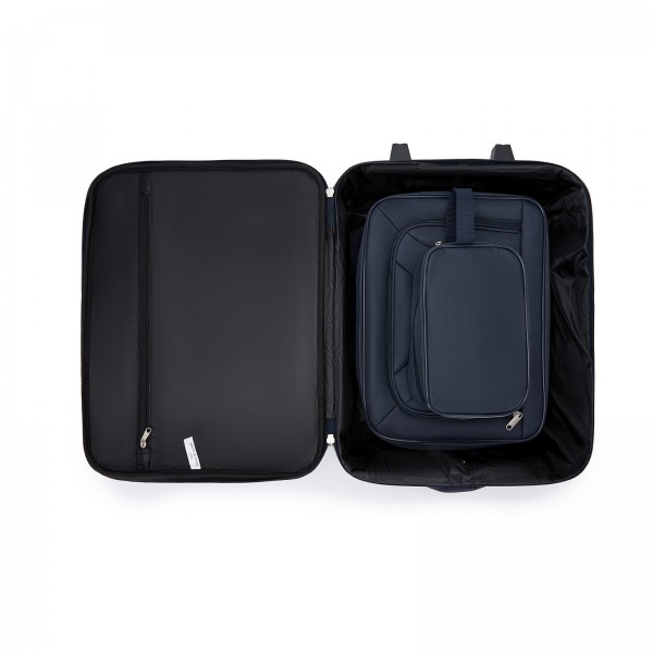 KSN2586 - 3‑teiliges Weichgepäck-Set 20 Zoll mit Kabinen-Schultertasche & Kulturbeutel, leichtes Handgepäck-Reiseset - Marineblau