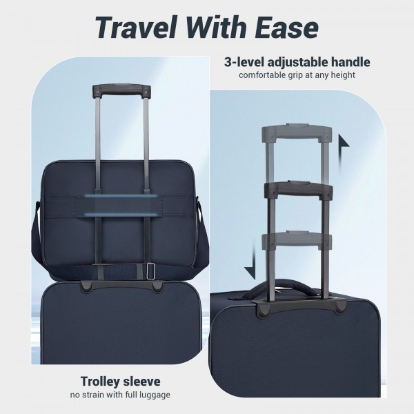 KSN2586 - 3‑teiliges Weichgepäck-Set 20 Zoll mit Kabinen-Schultertasche & Kulturbeutel, leichtes Handgepäck-Reiseset - Marineblau