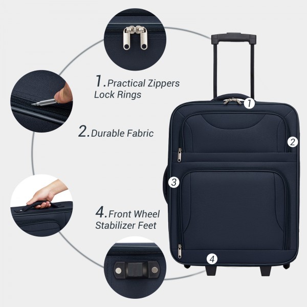 KSN2586 - 3‑teiliges Weichgepäck-Set 20 Zoll mit Kabinen-Schultertasche & Kulturbeutel, leichtes Handgepäck-Reiseset - Marineblau