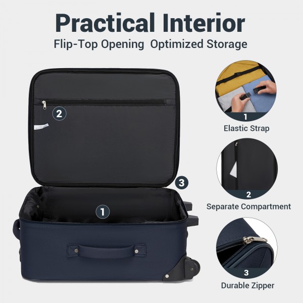 KSN2586 - 3‑teiliges Weichgepäck-Set 20 Zoll mit Kabinen-Schultertasche & Kulturbeutel, leichtes Handgepäck-Reiseset - Marineblau
