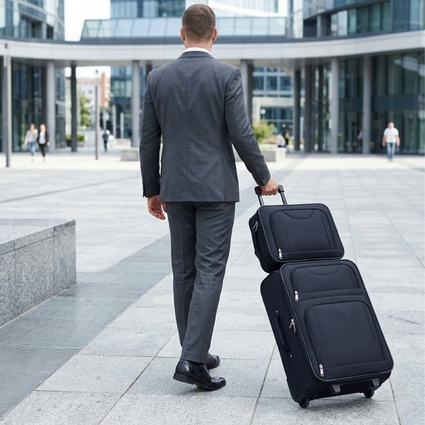 KSN2586 - 3‑teiliges Weichgepäck-Set 20 Zoll mit Kabinen-Schultertasche & Kulturbeutel, leichtes Handgepäck-Reiseset - Marineblau