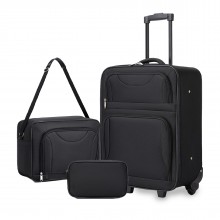 KSN2586 - 3‑teiliges Weichgepäck-Set 20 Zoll mit Kabinen-Schultertasche & Kulturbeutel, leichtes Handgepäck-Reiseset - Schwarz