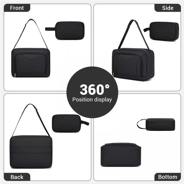KSN2586 - 3‑teiliges Weichgepäck-Set 20 Zoll mit Kabinen-Schultertasche & Kulturbeutel, leichtes Handgepäck-Reiseset - Schwarz