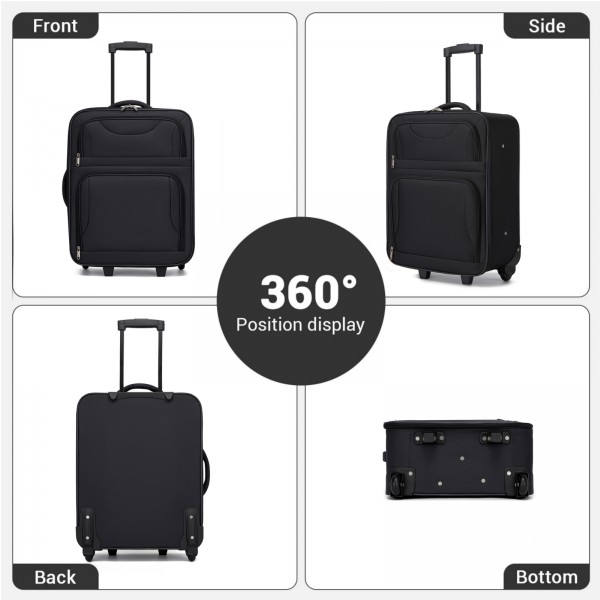 KSN2586 - 3‑teiliges Weichgepäck-Set 20 Zoll mit Kabinen-Schultertasche & Kulturbeutel, leichtes Handgepäck-Reiseset - Schwarz