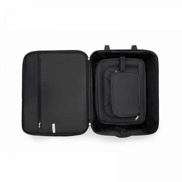 KSN2586 - 3‑teiliges Weichgepäck-Set 20 Zoll mit Kabinen-Schultertasche & Kulturbeutel, leichtes Handgepäck-Reiseset - Schwarz