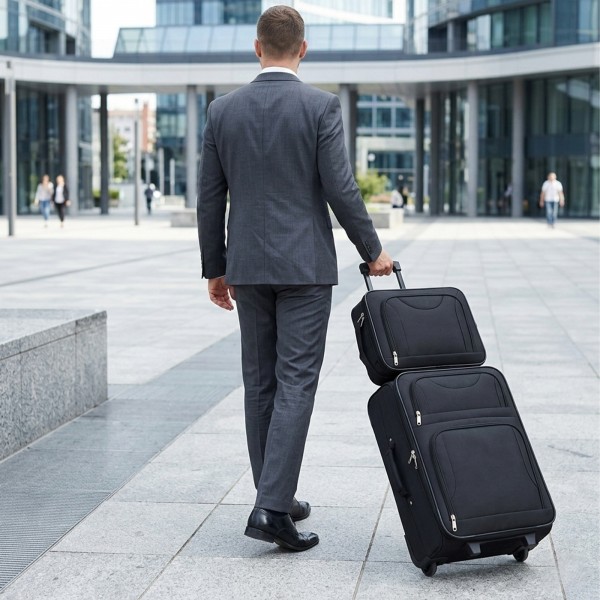 KSN2586 - 3‑teiliges Weichgepäck-Set 20 Zoll mit Kabinen-Schultertasche & Kulturbeutel, leichtes Handgepäck-Reiseset - Schwarz