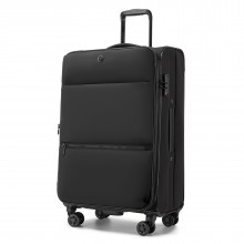 KSN2593 - 26 inch Women's Lightweight Softshell Suitcase with Spinner Wheels and Spacious Compartments - Black