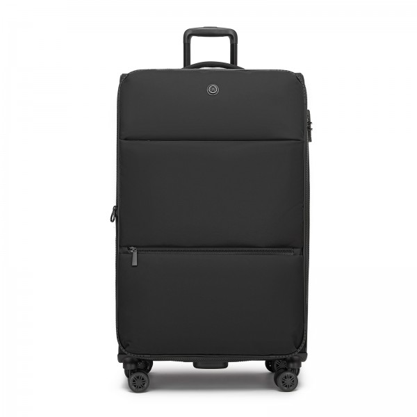 KSN2593 - Leichte Softshell-Walizka von 30 Zoll für Frauen mit Drehrollen und geräumigen Fächern - Schwarz