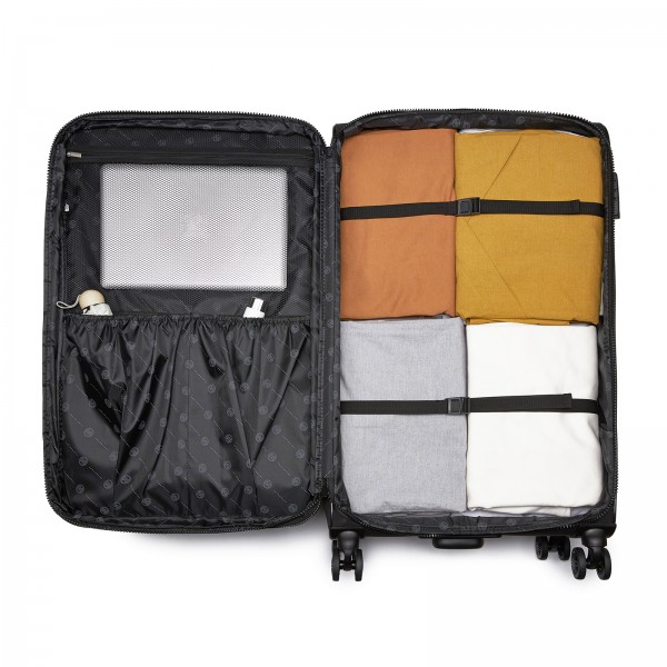 KSN2593 - Leichte Softshell-Walizka von 30 Zoll für Frauen mit Drehrollen und geräumigen Fächern - Schwarz