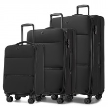 KSN2593 - 3 Piece Softshell Expandable Luggage Set 20/26/30 Inch, Lightweigh Suitcase with Silent Wheels & Organised Interior for Travel - Black