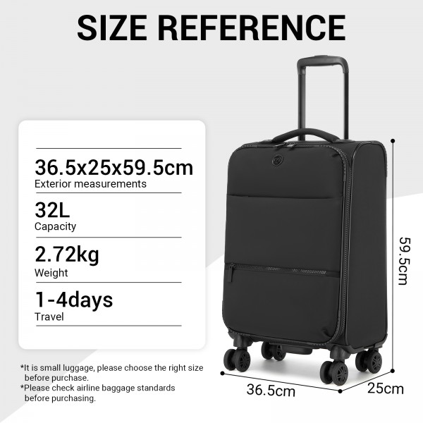 KSN2593 - 3‑teiliges erweiterbares Weichschalen-Kofferset 20/26/30 Zoll, leichte Koffer mit lautlosen Rädern und übersichtlichem Innenraum für Reisen - Schwarz