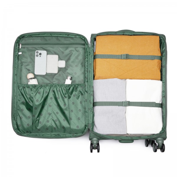 KSN2593 - Leichte Softshell-Walizka von 26 Zoll für Frauen mit Drehrollen und geräumigen Fächern - Grün