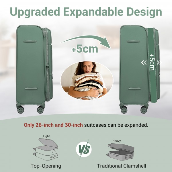 KSN2593 - Leichte Softshell-Walizka von 30 Zoll für Frauen mit Drehrollen und geräumigen Fächern - Grün