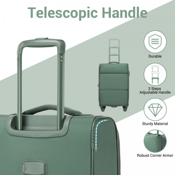 KSN2593 - Leichte Softshell-Walizka von 30 Zoll für Frauen mit Drehrollen und geräumigen Fächern - Grün