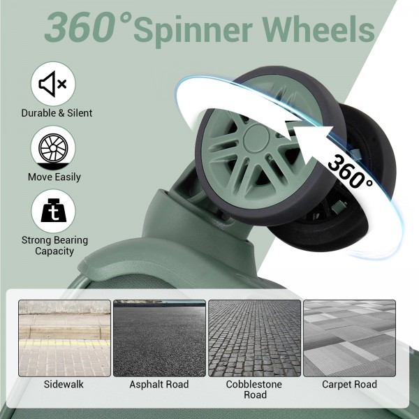 KSN2593 - Leichte Softshell-Walizka von 26 Zoll für Frauen mit Drehrollen und geräumigen Fächern - Grün