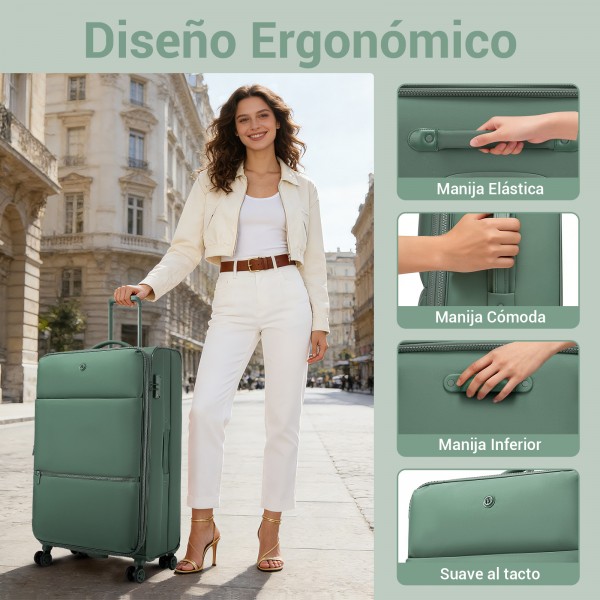 KSN2593 - Leichte Softshell-Walizka von 30 Zoll für Frauen mit Drehrollen und geräumigen Fächern - Grün