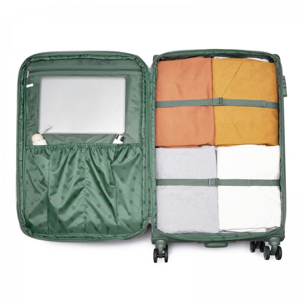 KSN2593 - 3‑teiliges erweiterbares Weichschalen-Kofferset 20/26/30 Zoll, leichte Koffer mit lautlosen Rädern und übersichtlichem Innenraum für Reisen - Grün