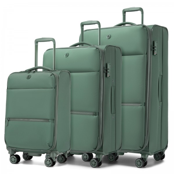 KSN2593 - 3‑teiliges erweiterbares Weichschalen-Kofferset 20/26/30 Zoll, leichte Koffer mit lautlosen Rädern und übersichtlichem Innenraum für Reisen - Grün
