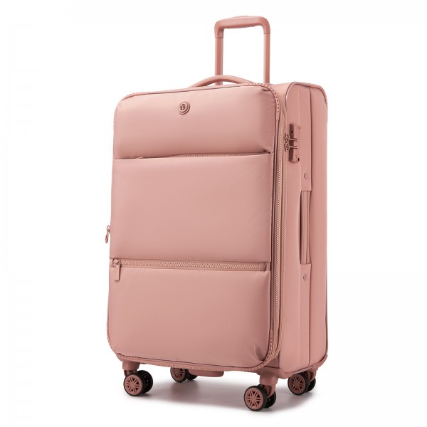 KSN2593 - Leichte Softshell-Walizka von 26 Zoll für Frauen mit Drehrollen und geräumigen Fächern - Rosa
