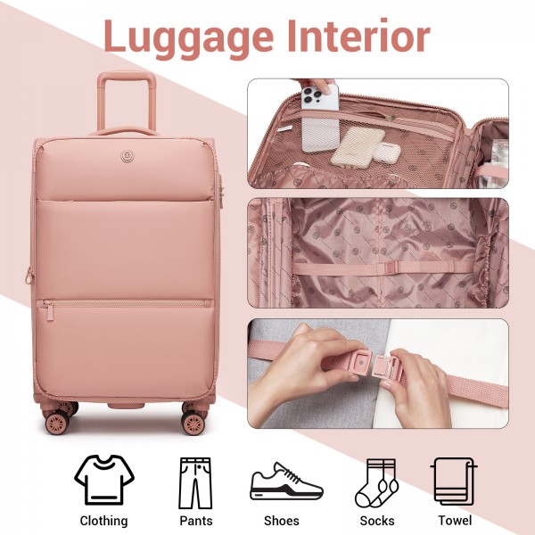 KSN2593 - Leichte Softshell-Walizka von 26 Zoll für Frauen mit Drehrollen und geräumigen Fächern - Rosa