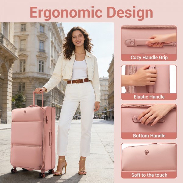 KSN2593 - Leichte Softshell-Walizka von 30 Zoll für Frauen mit Drehrollen und geräumigen Fächern - Rosa