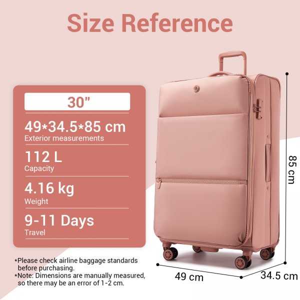 KSN2593 - 3‑teiliges erweiterbares Weichschalen-Kofferset 20/26/30 Zoll, leichte Koffer mit lautlosen Rädern und übersichtlichem Innenraum für Reisen - Rosa