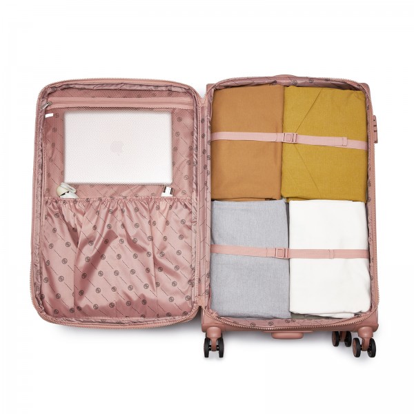 KSN2593 - Leichte Softshell-Walizka von 30 Zoll für Frauen mit Drehrollen und geräumigen Fächern - Rosa