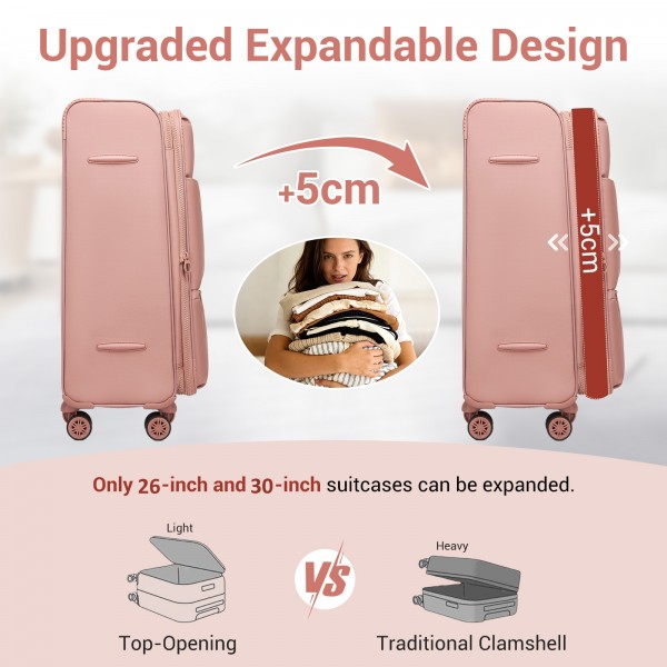 KSN2593 - Leichte Softshell-Walizka von 26 Zoll für Frauen mit Drehrollen und geräumigen Fächern - Rosa