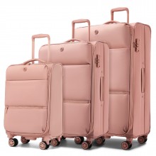 KSN2593 - 3 Piece Softshell Expandable Luggage Set 20/26/30 Inch, Lightweigh Suitcase with Silent Wheels & Organised Interior for Travel - Pink