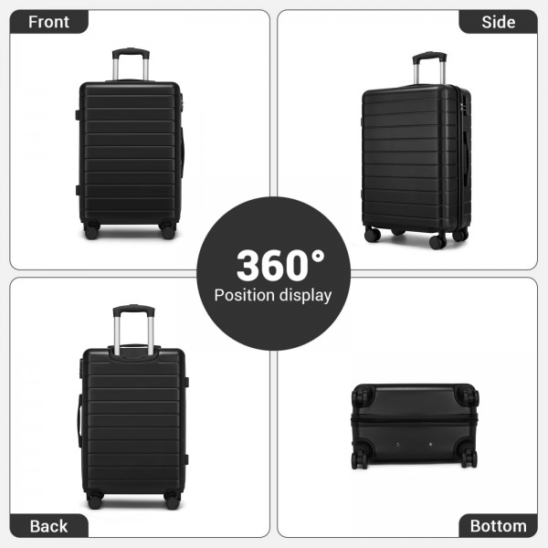 KSN2691 - 28 Zoll großer Reisegepäckkoffer, hochwertiger ABS-Hartschalenkoffer mit 360° lautlosen Rädern und sicherem Zahlenschloss - Schwarz